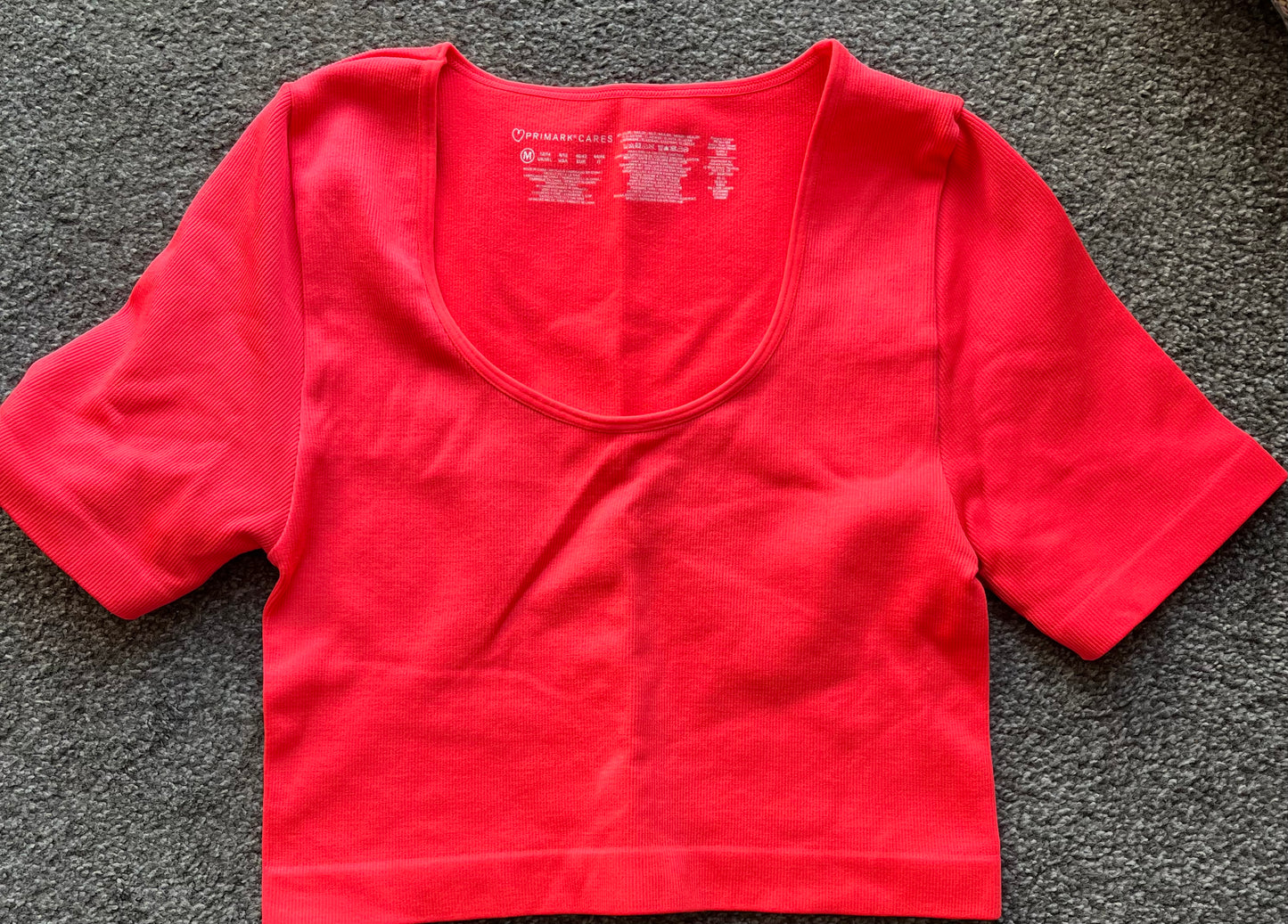 Primark Coral Ribbed Top Size M ( 12/14)