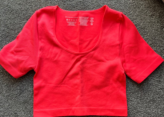 Primark Coral Ribbed Top Size M ( 12/14)