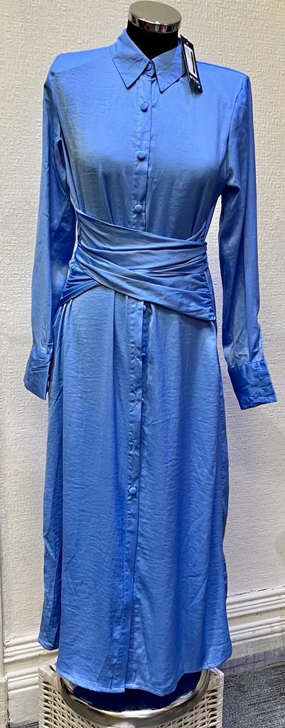 Nasty Gal Satin Tie Midi Shirt Dress Cobalt Size 4